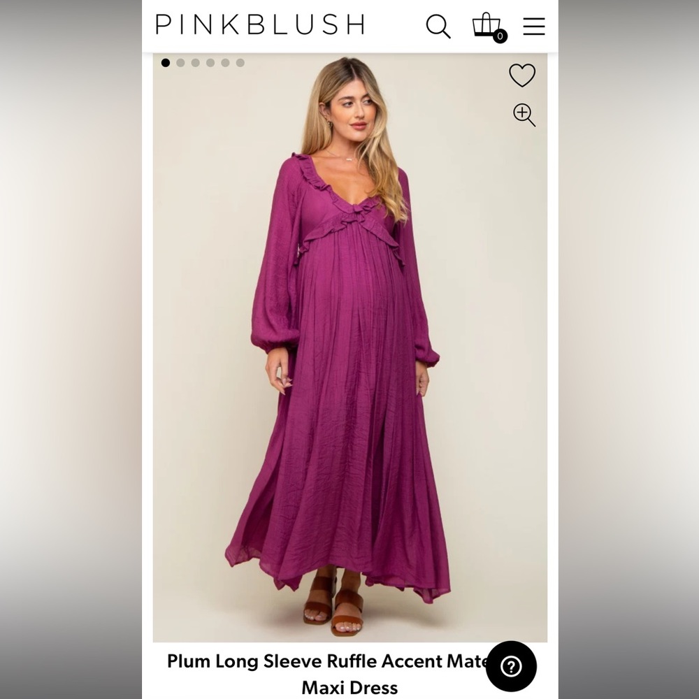 Plum Long Sleeve Ruffle Accent Maternity Maxi Dress